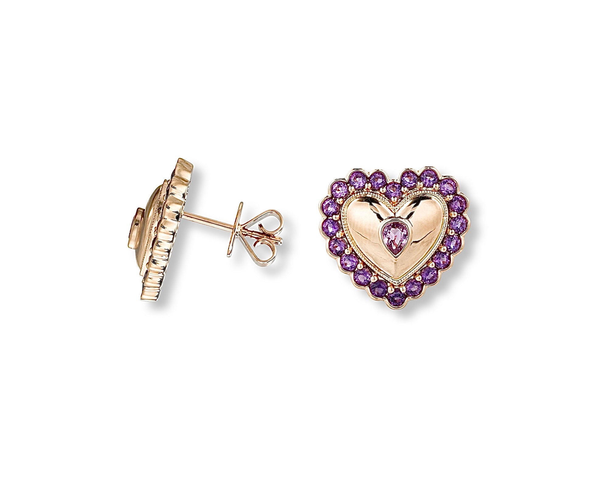 Amethyst Pink Sapphire Vintage Button Heart Stud