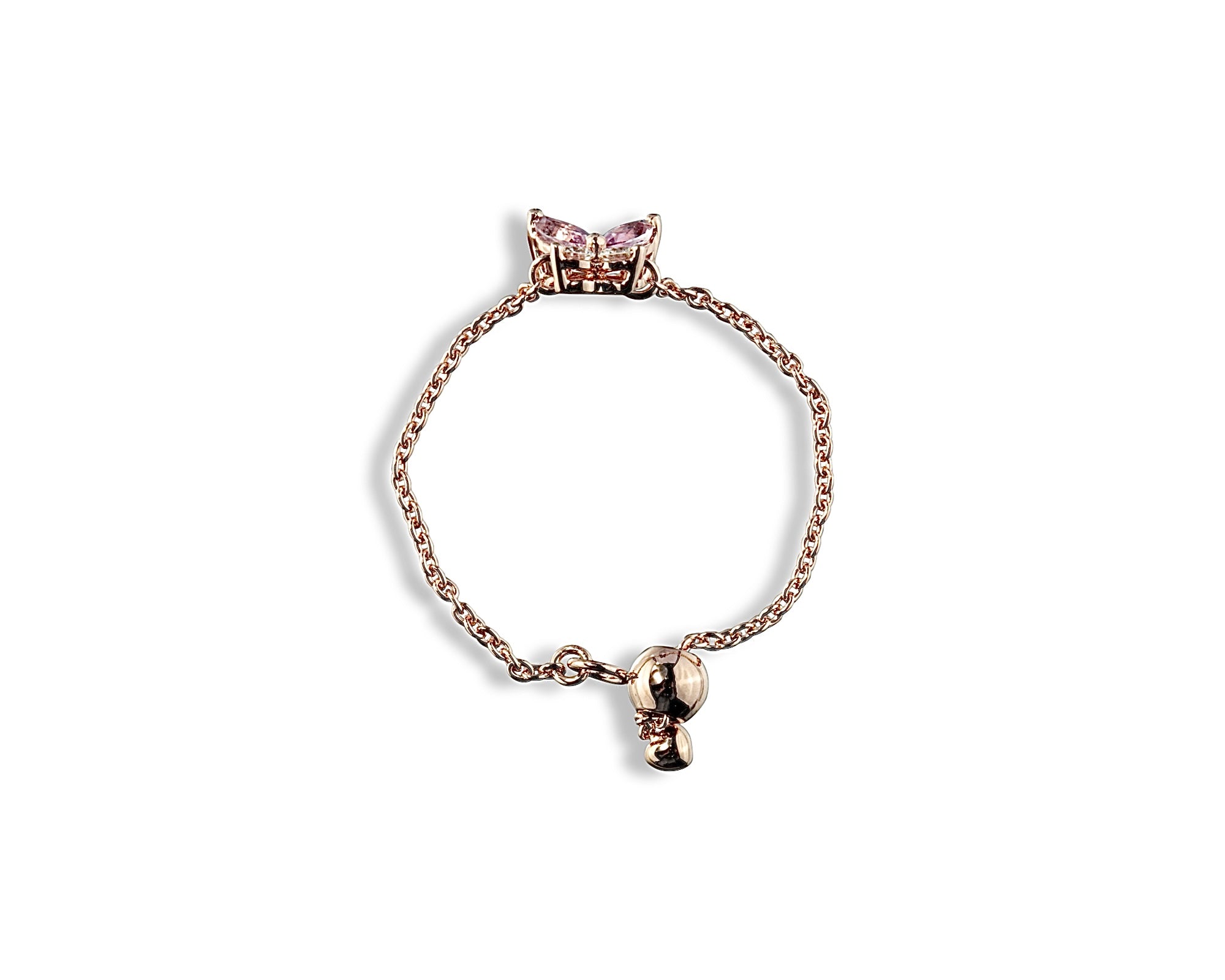 Pink Sapphire Diamond Butterfly Chain Ring