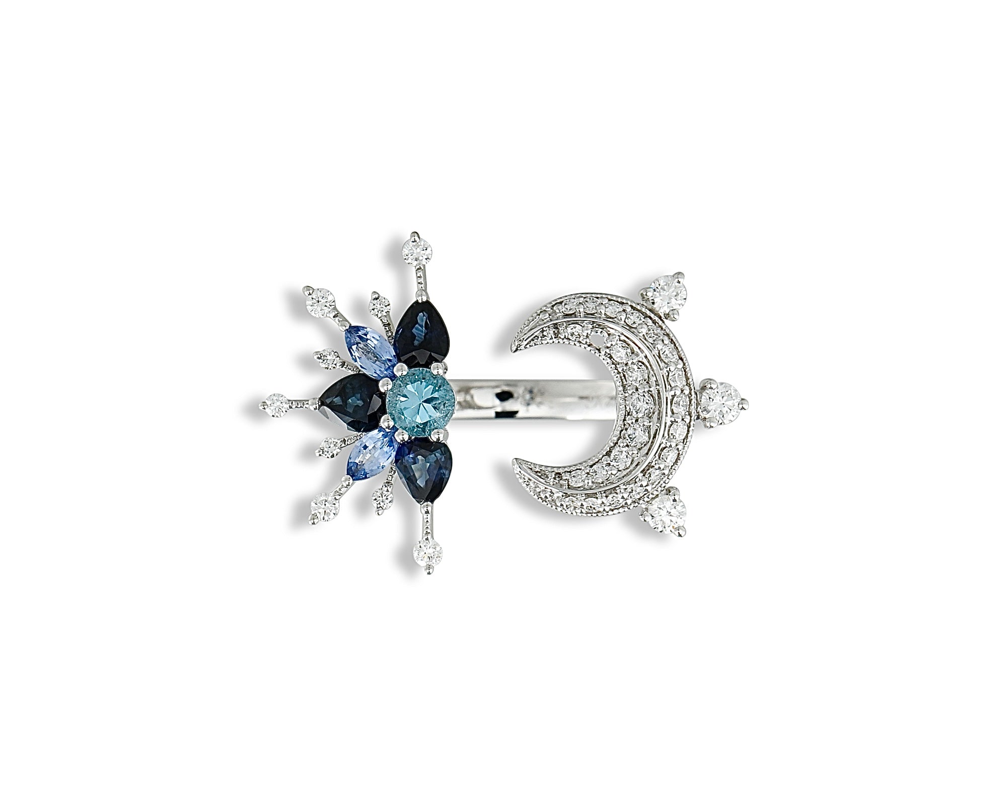 Blue Topaz Star and Moon Diamond Ring