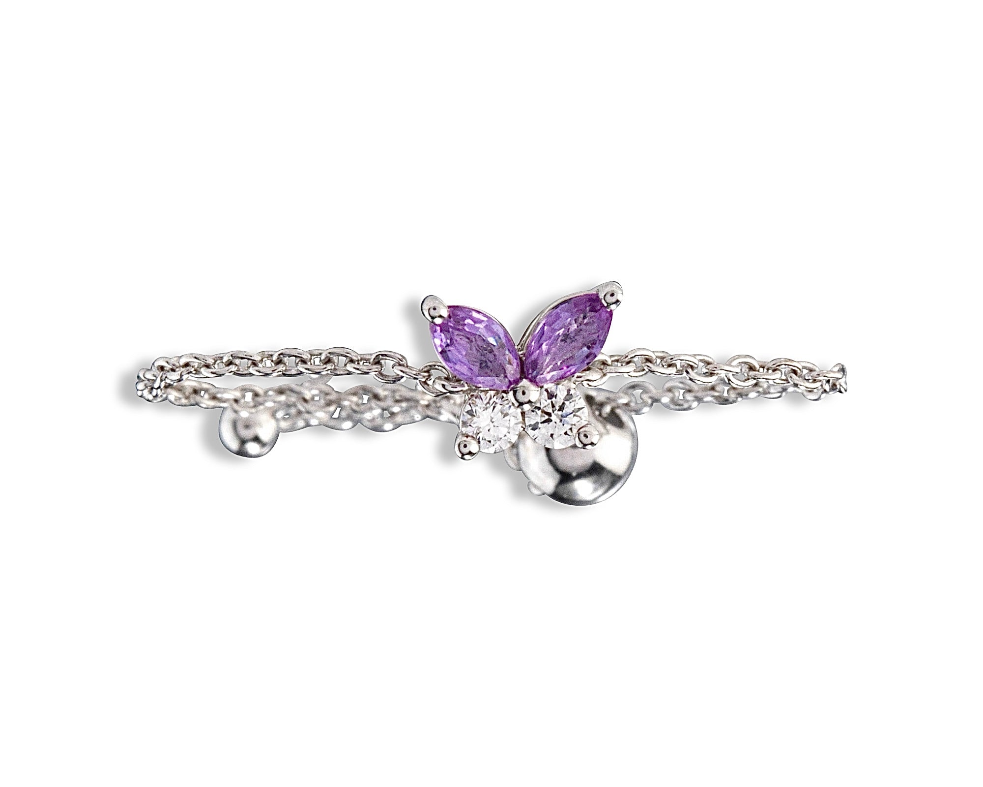 Amethyst Diamond Butterfly Chain Ring