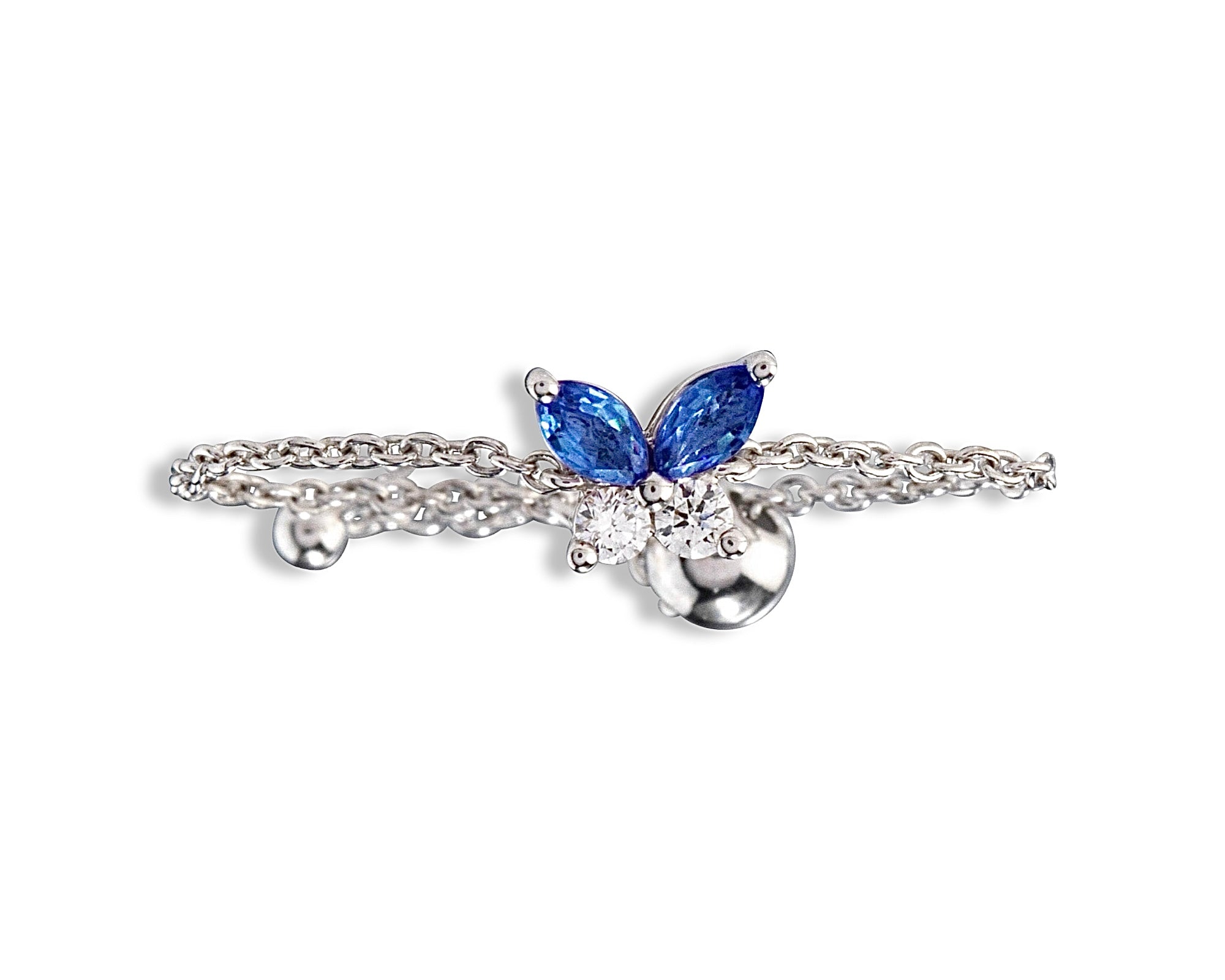 Blue Sapphire Diamond Butterfly Chain Ring