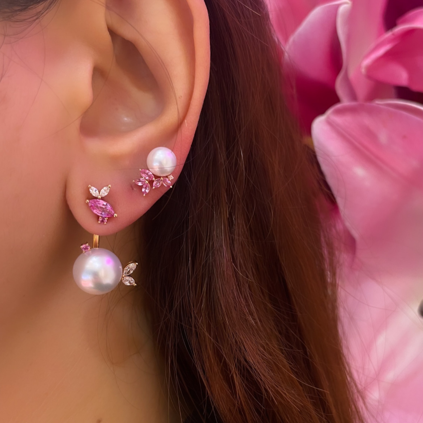 Pink Pearl Gardenia Stud