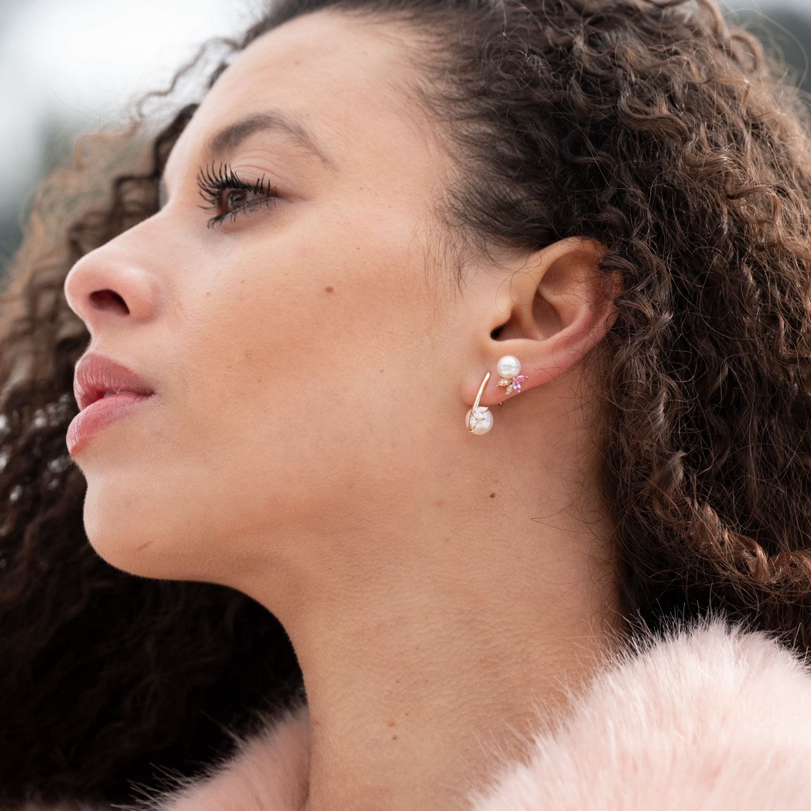 Pretty Pink Pearl Gardenia Stud