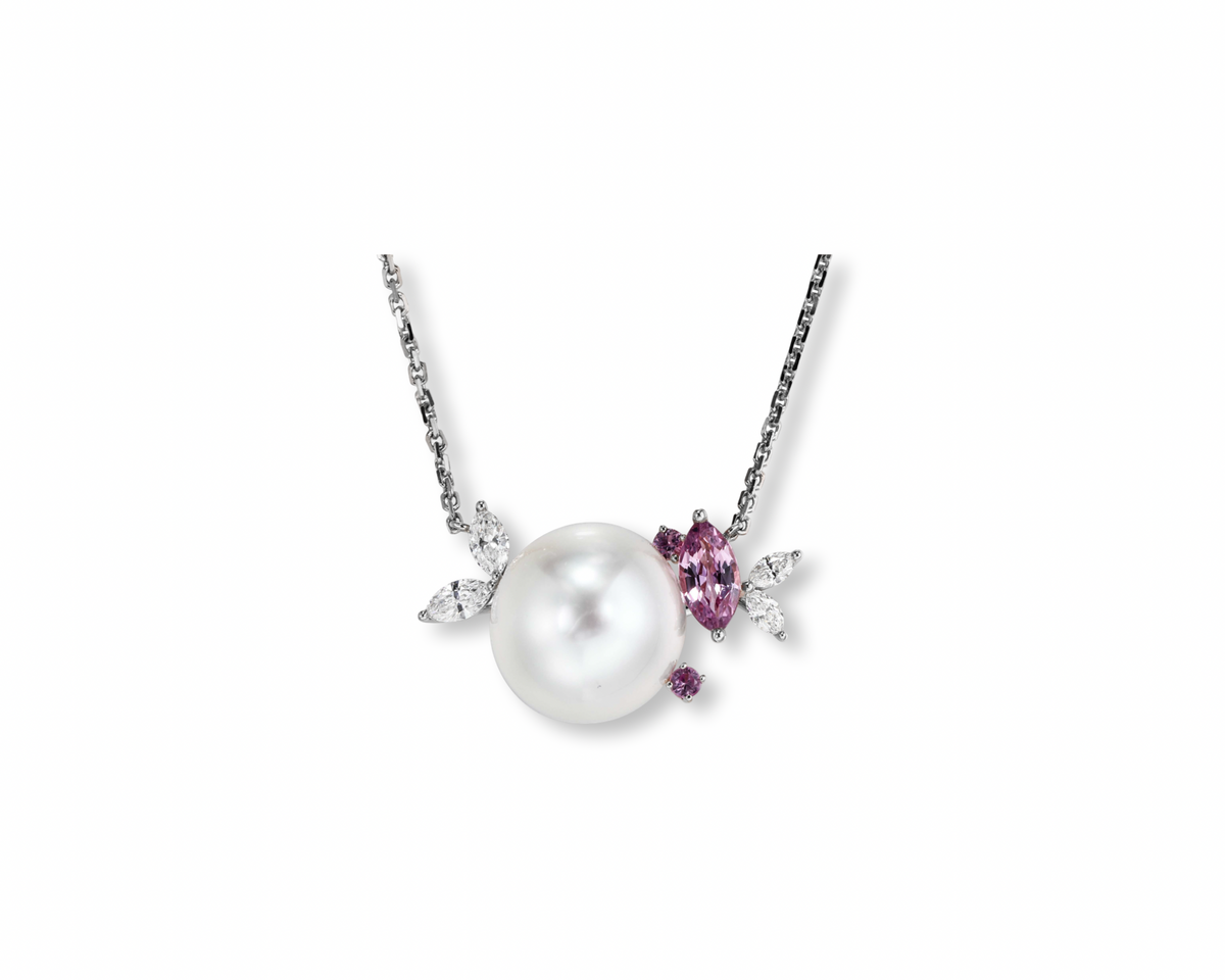 Pink Floral Pearl Gardenia Necklace