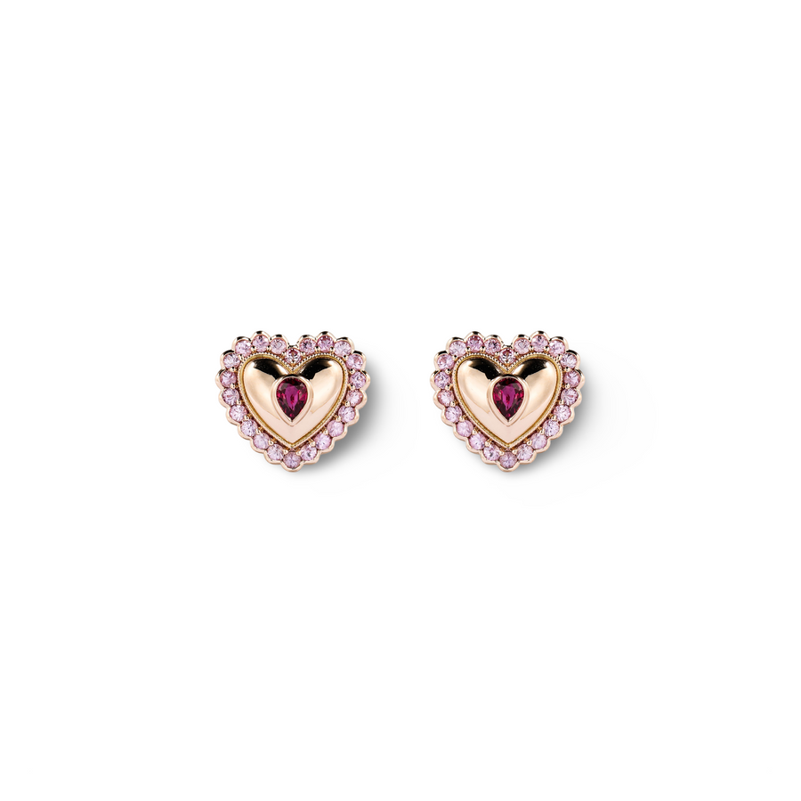 Pink Sapphire Ruby Vintage Button Heart Studs