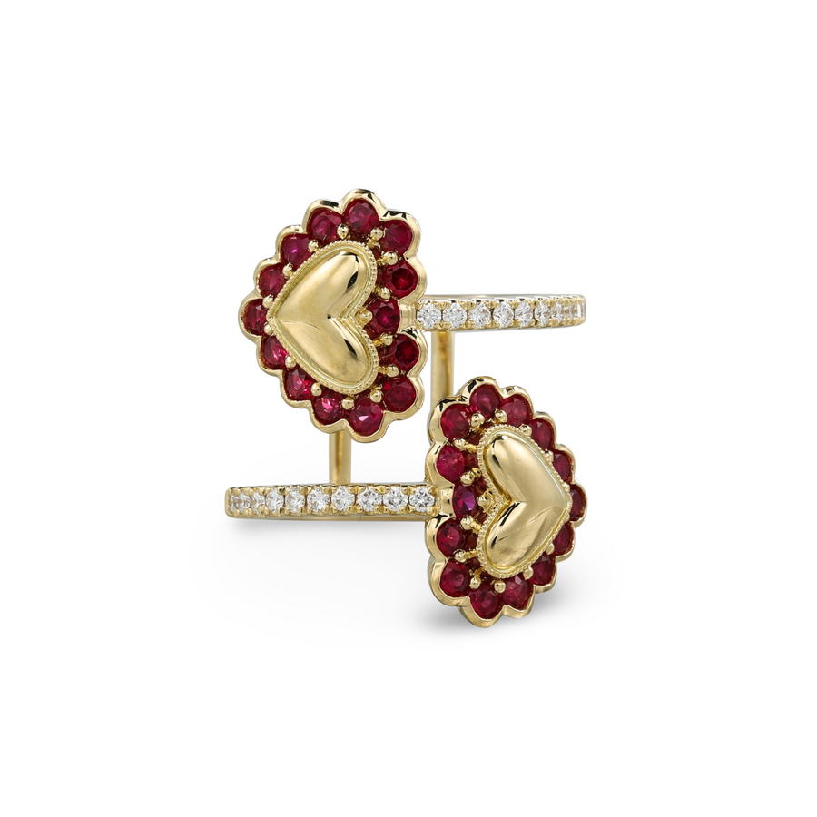 Ruby Double Button Heart Ring