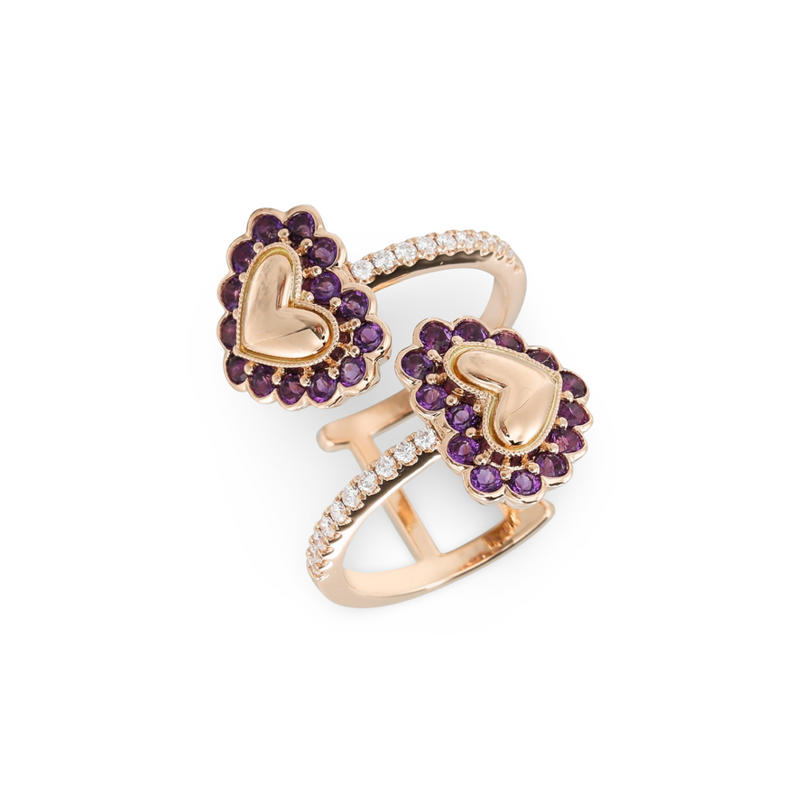 Purple Double Button Heart Ring