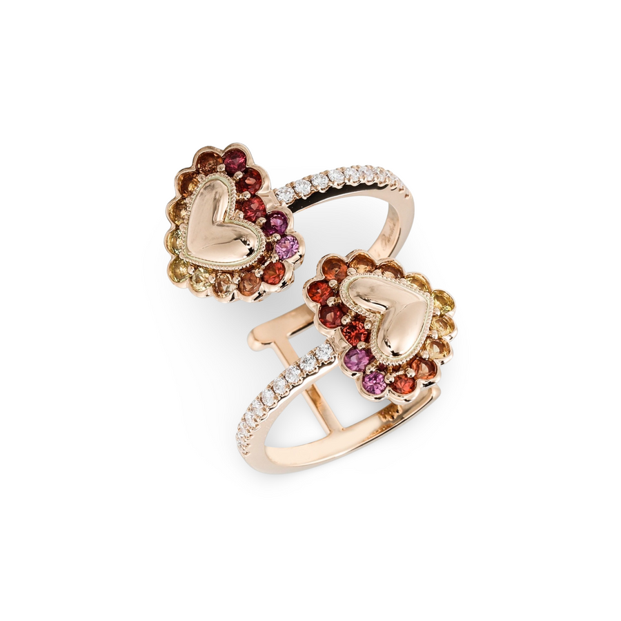 Warm Ombre Double Button Heart Ring