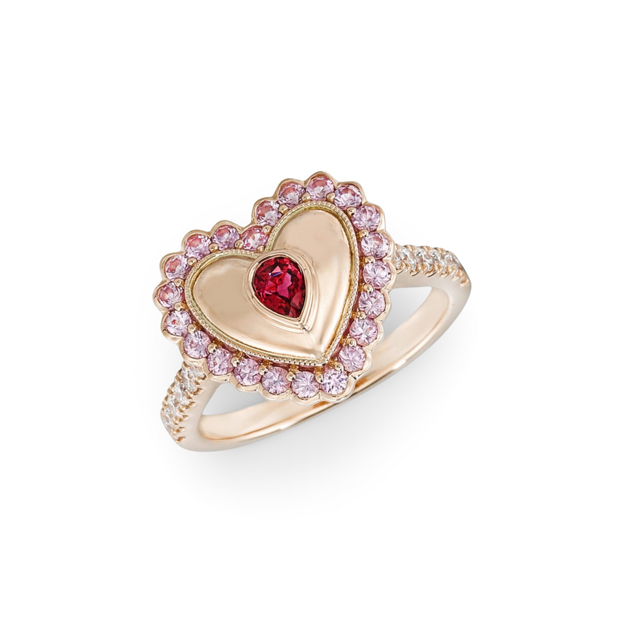 Pink Sapphire Ruby Vintage Heart Button Ring