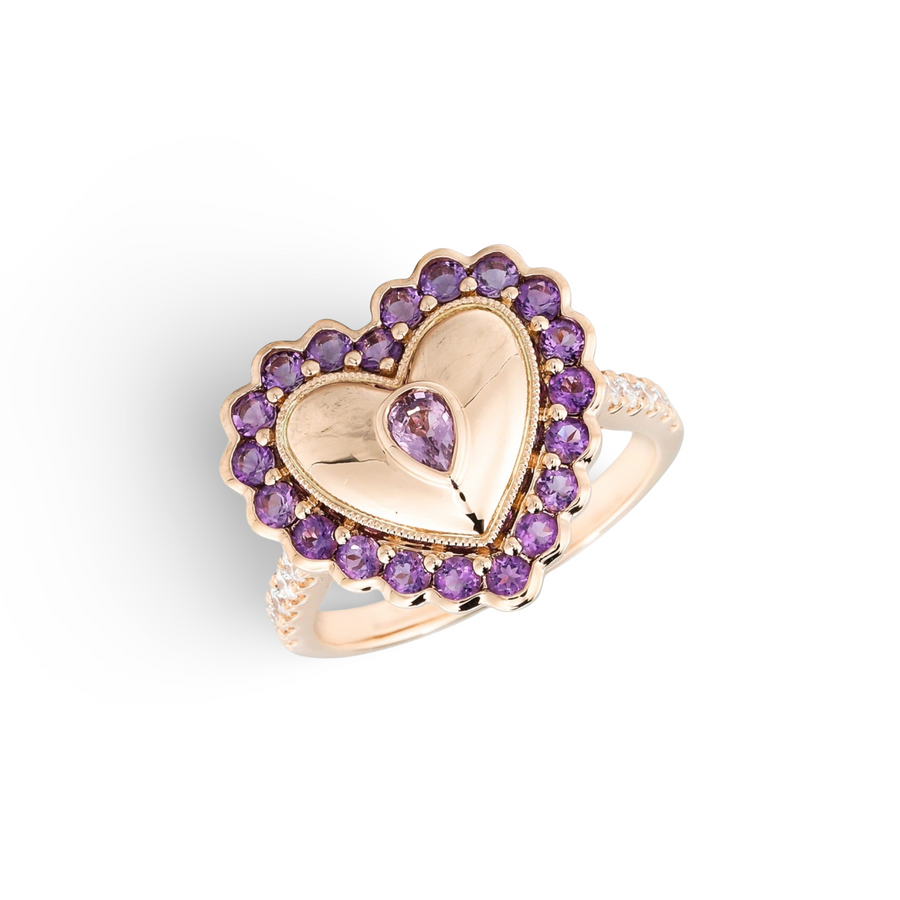 Amethyst Pink Sapphire Vintage Heart Button Ring