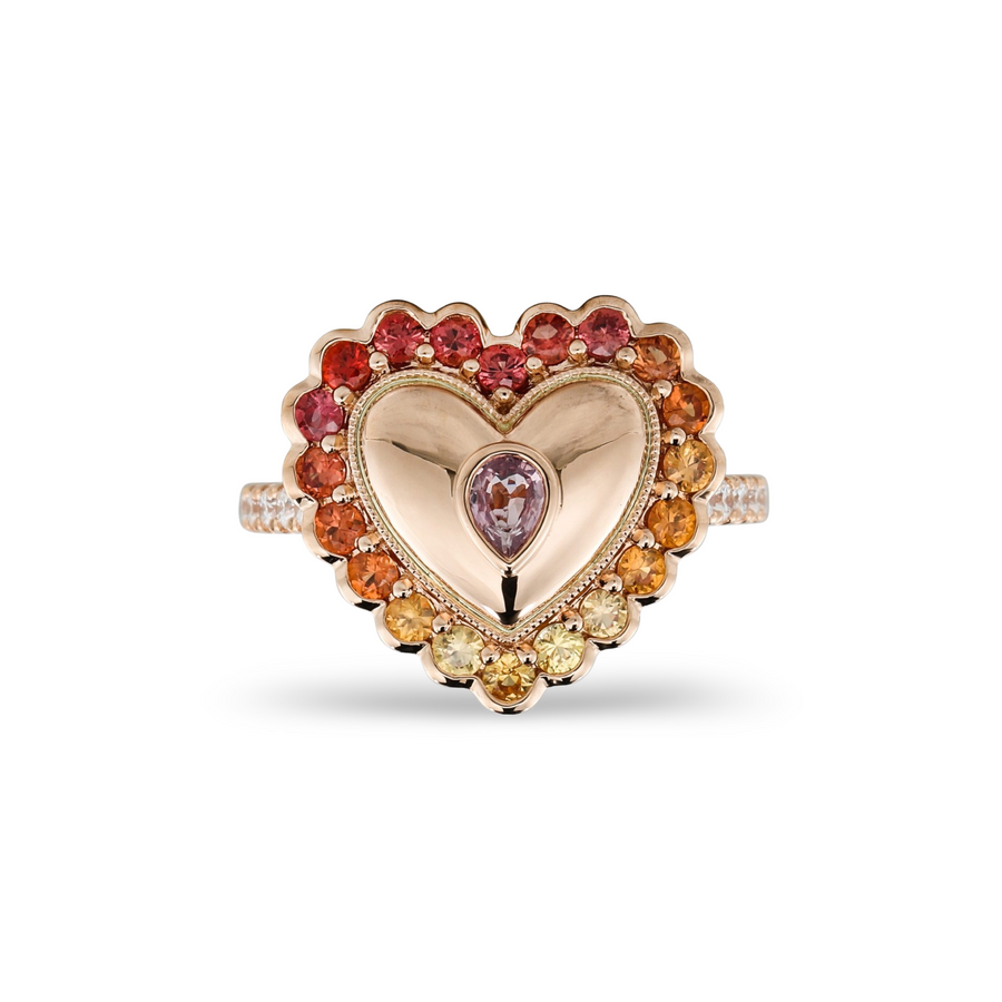 Warm Ombre Vintage Heart Button Ring