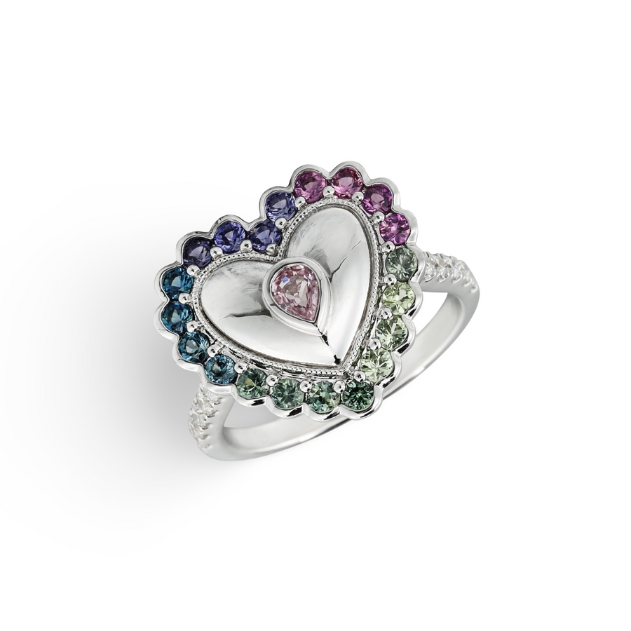 Cold Ombre Vintage Heart Button Ring