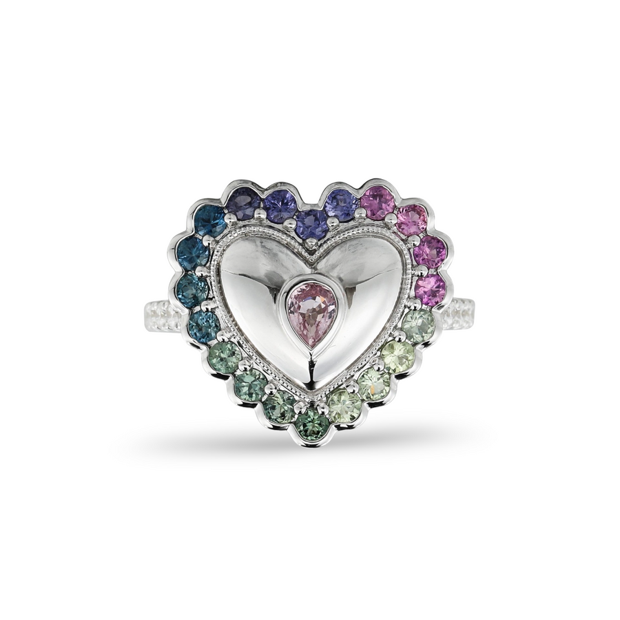 Cold Ombre Vintage Heart Button Ring