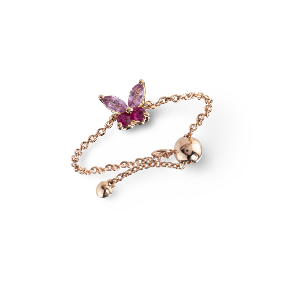 Pink Sapphire Ruby Butterfly Chain Ring