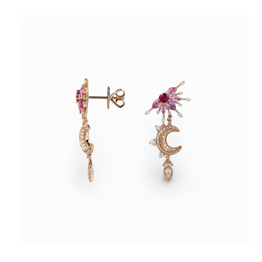 Pink Starburst Moon Earrings