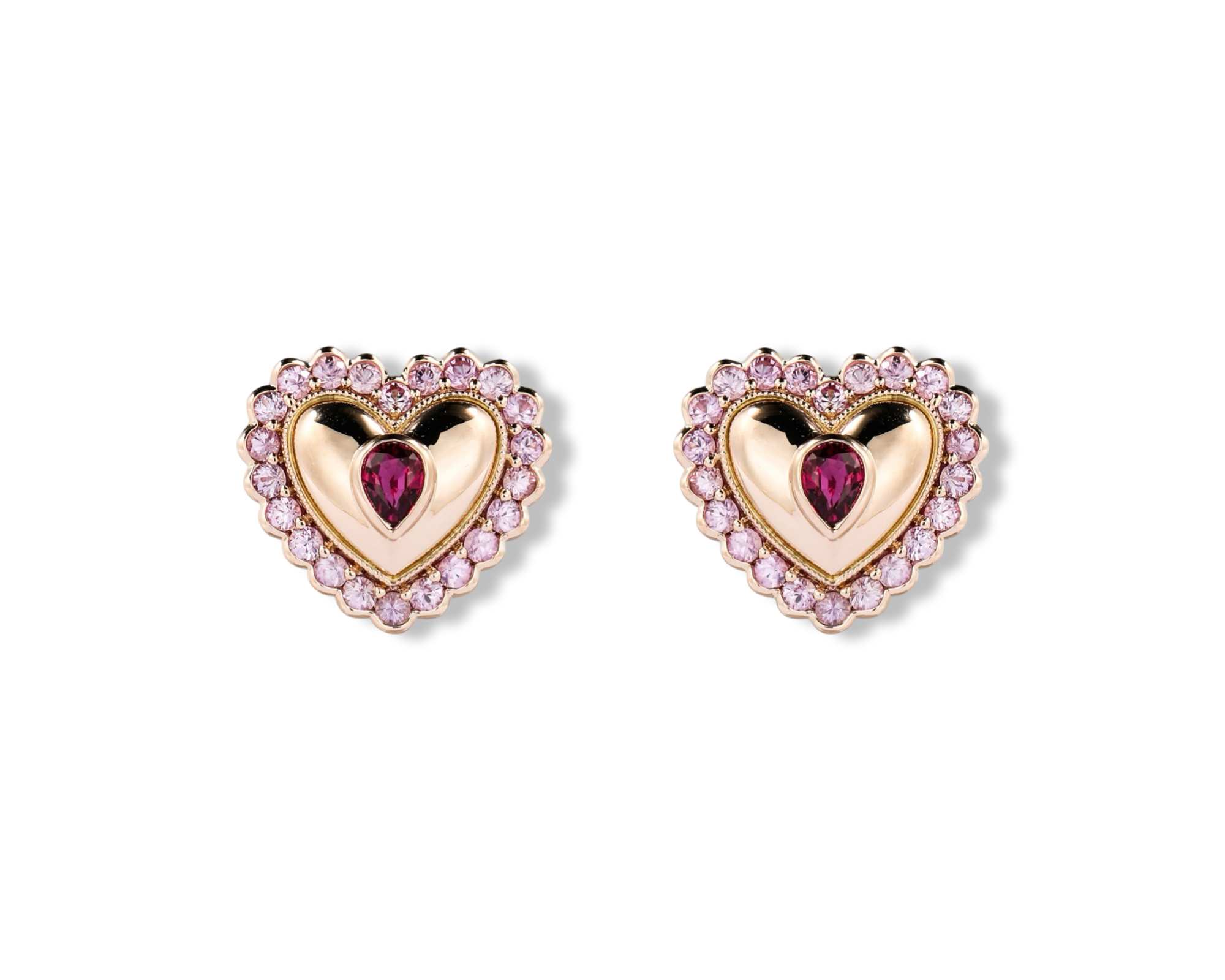 Pink Sapphire Ruby Vintage Button Heart Stud
