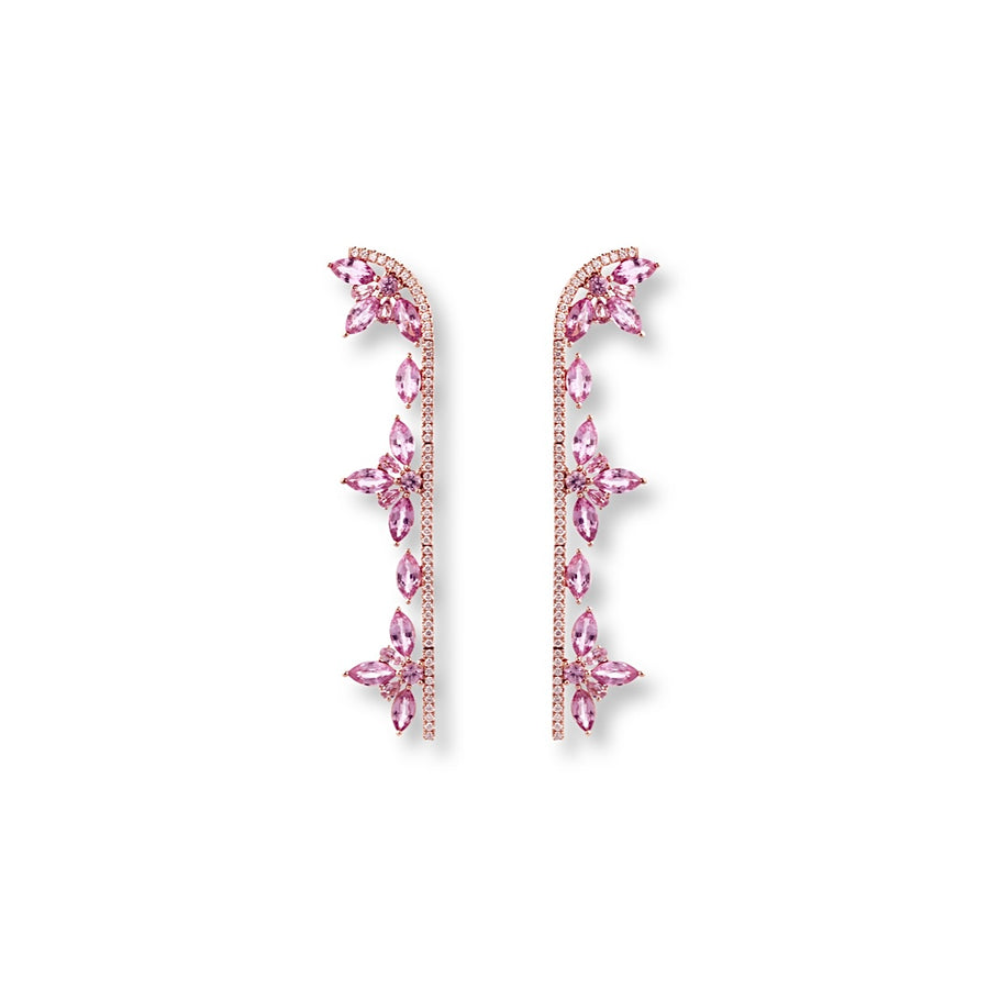 Long Pink Flower Stem Earrings