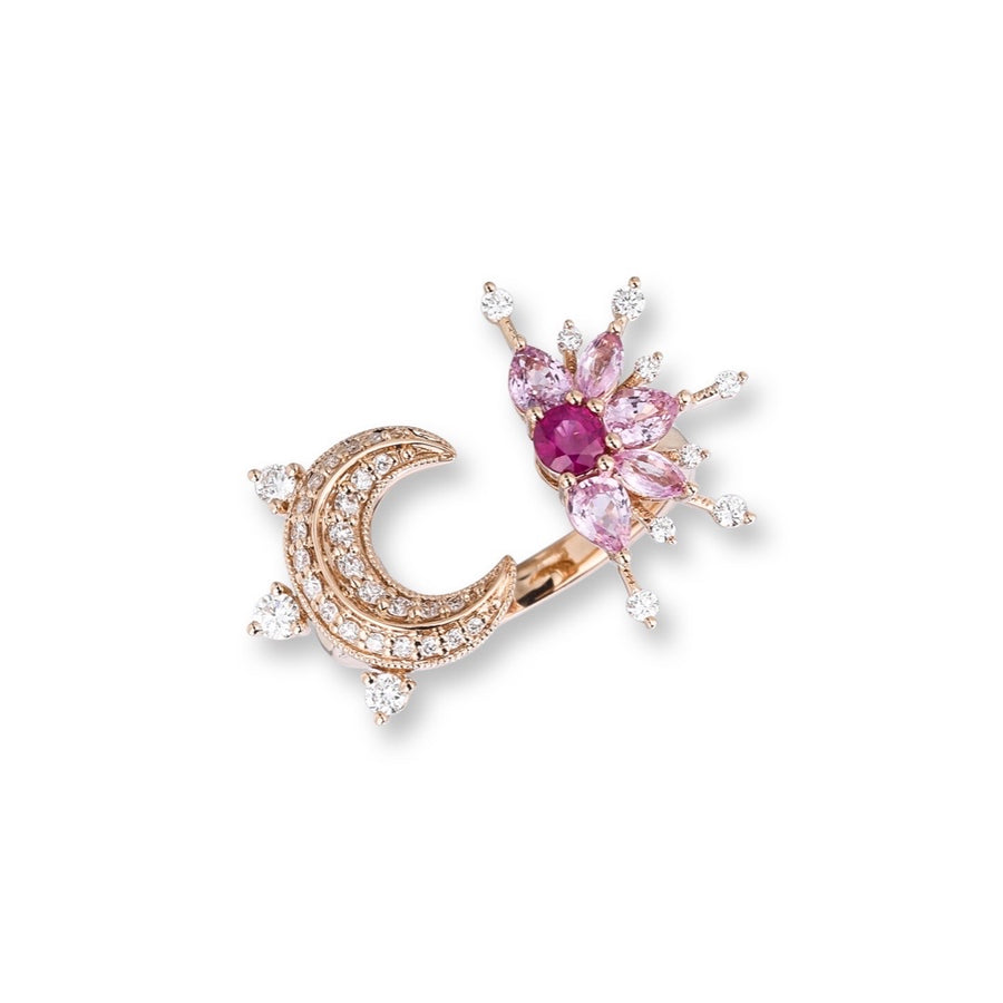 Pink Star and Moon Diamond Ring