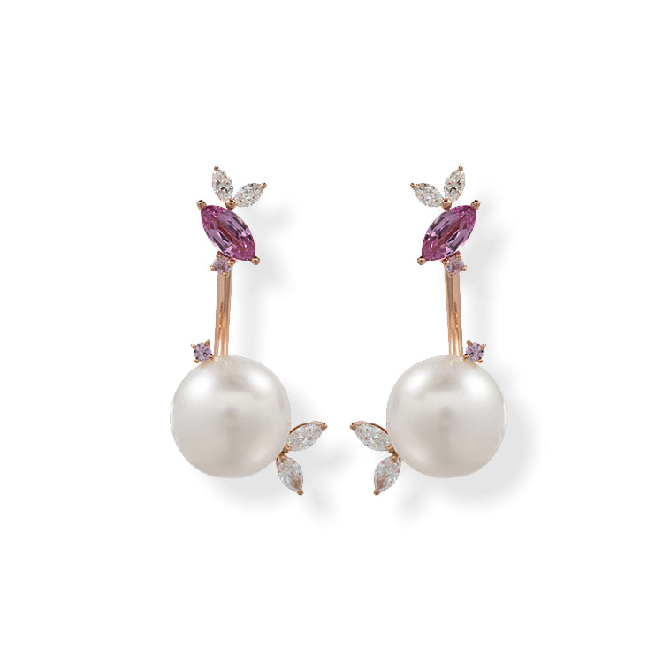 Pink Pearl Gardenia Jacket Earrings